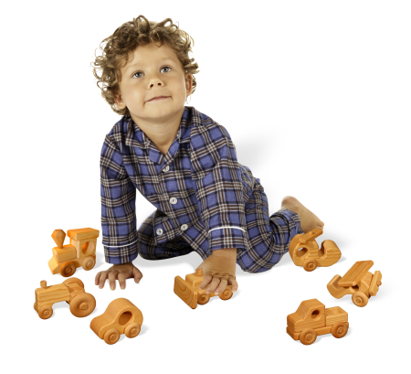 Child playing with wooden toys